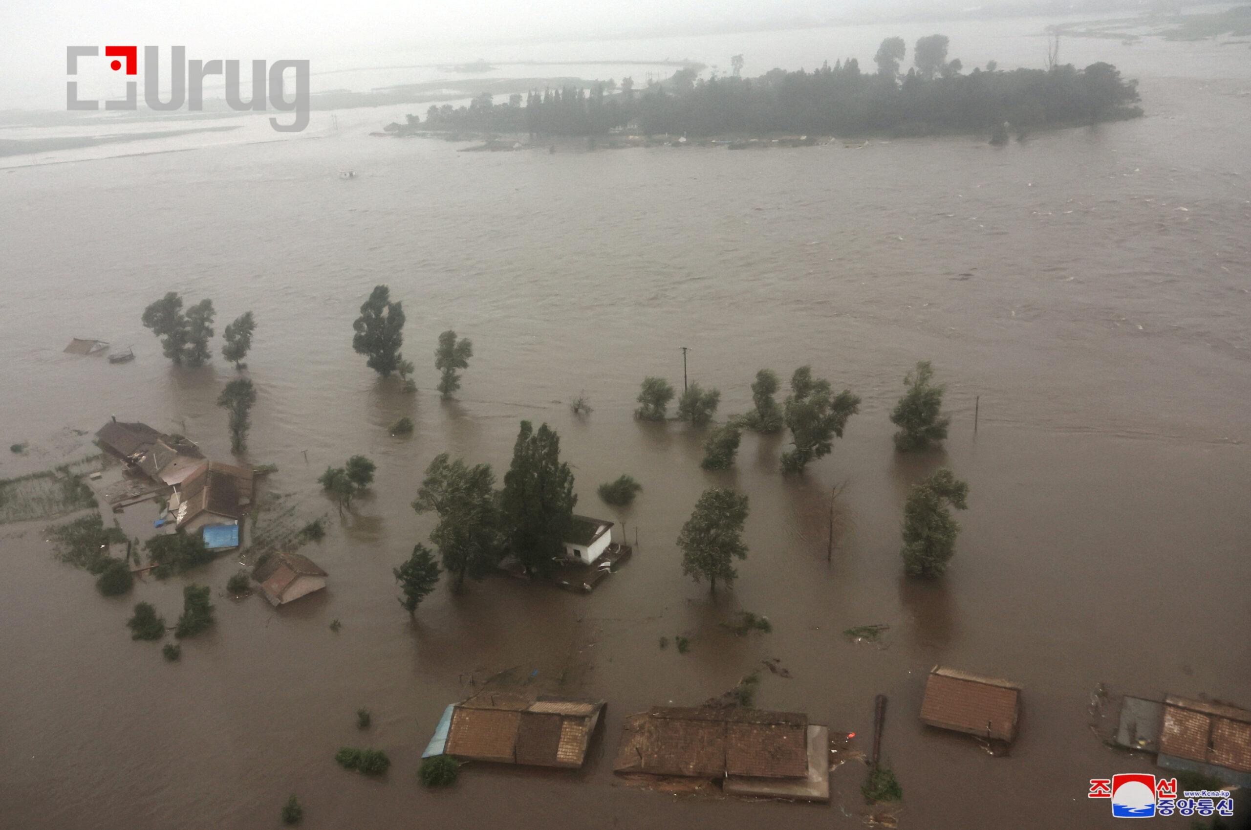 FILE PHOTO: A view of a flooded area near the country’s border with China, which has been hit by heavy rainfall from Tropical Storm Gaemi, in North Pyongan Province