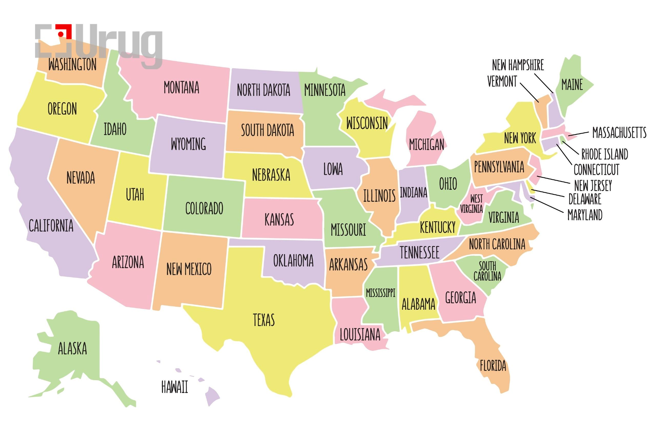 United,States,Of,America,Political,Map,With,Region,Names.,Solid,