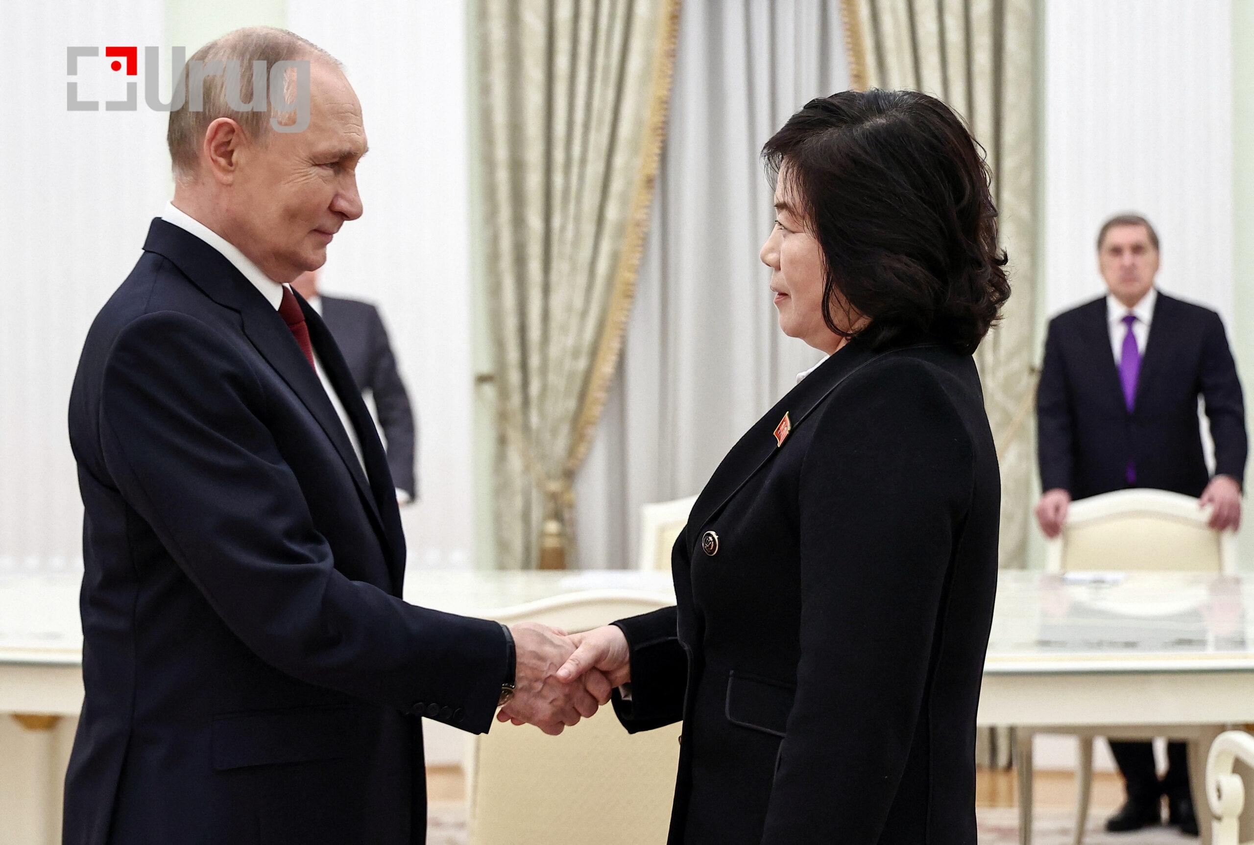 Russian President Vladimir Putin and North Korean Foreign Minister Choe Son Hui meet in Moscow
